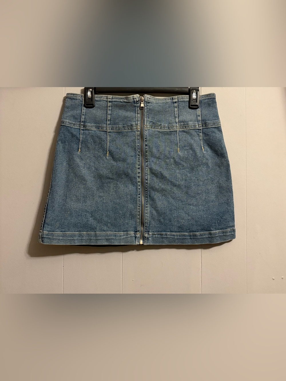 We The Free Blue Denim Front-Zip Mini Skirt